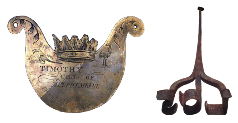 On the left is a breastplate given by a white Australian settler to an Aboriginal man; on the right, a branding iron. What connects them is that both label bodies.
